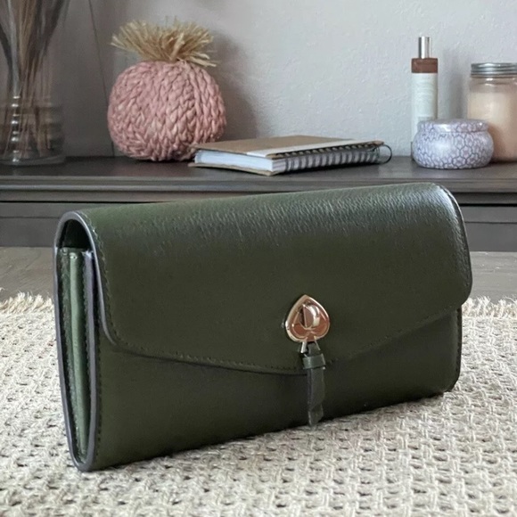 Kate Spade Marti Large Flap Wallet  Pebbled Leather In Enchanted Green - Picture 3 of 6
